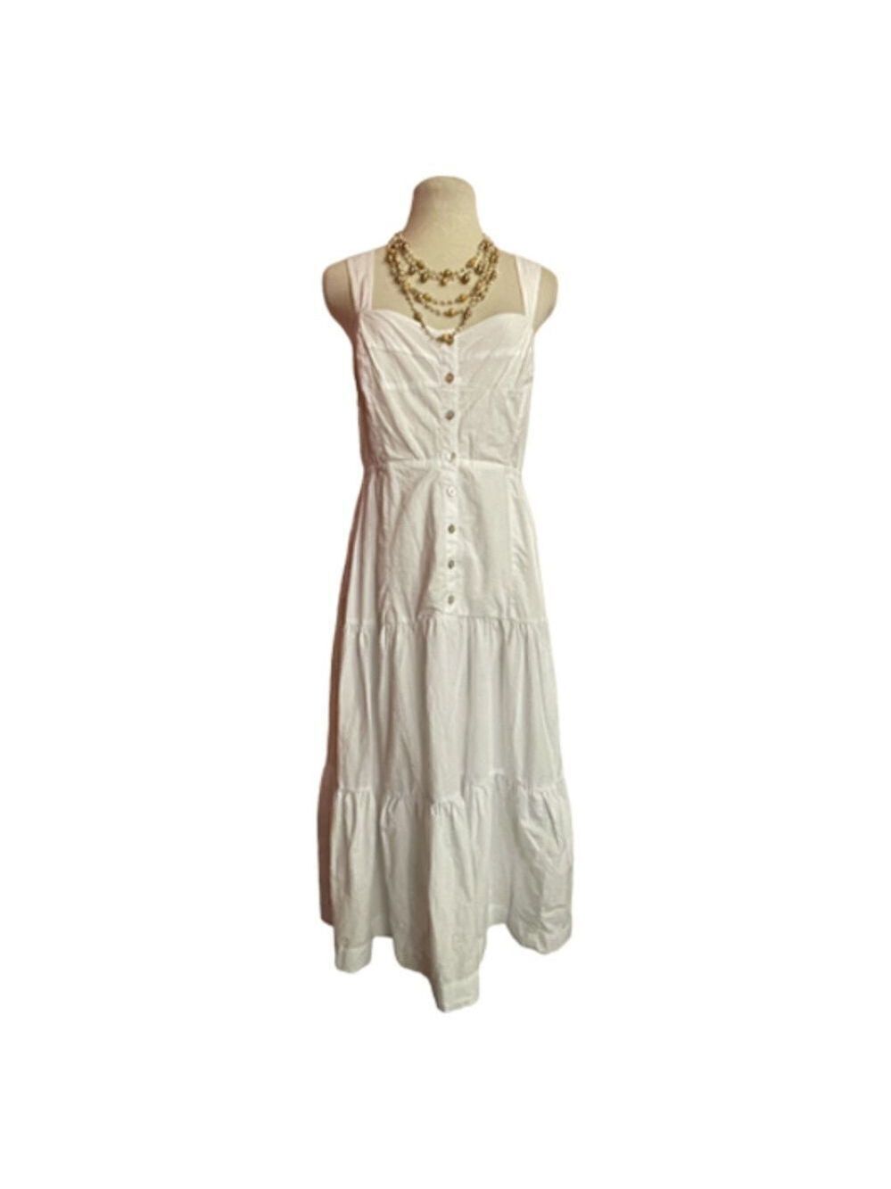Madewell Tiered White Boho Midi Dress Size 6 - Picture 3 of 12
